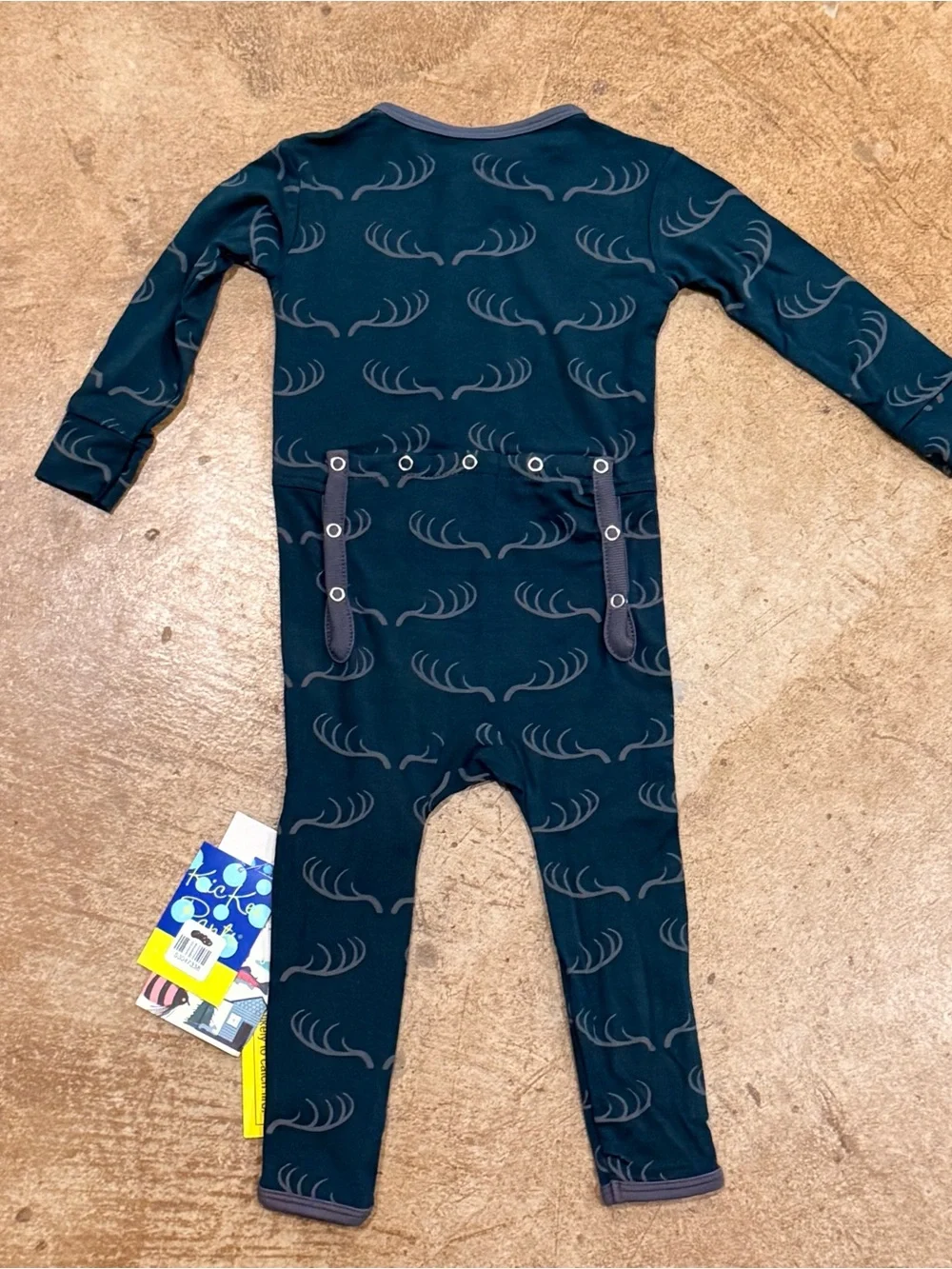 NEW Kickee Pants Coverall w/Zipper, Pine Deer Rack 9-12 mo bamboo